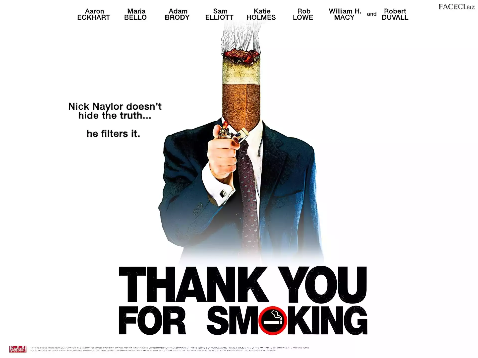 Aaron Eckhart, papieros, Thank You For Smoking, plakat, garnitur, zapalniczka